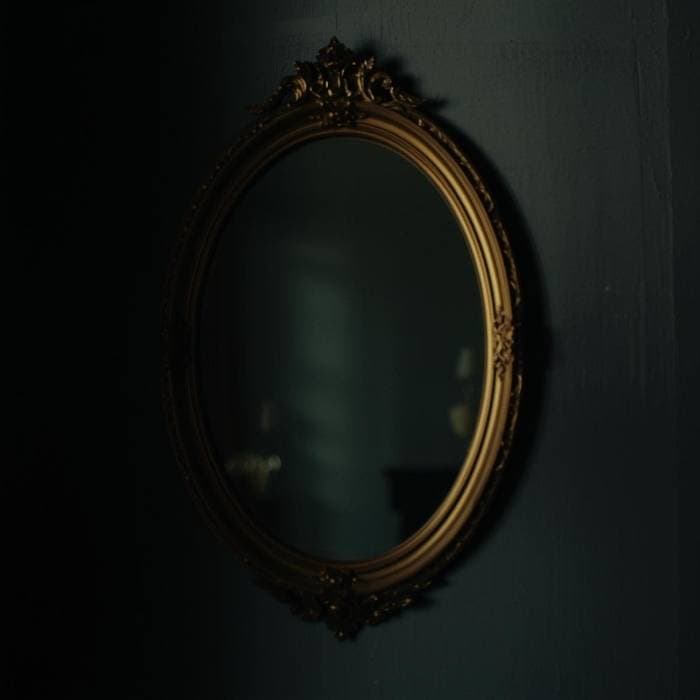 Antique gold-framed mirror on a dark wall