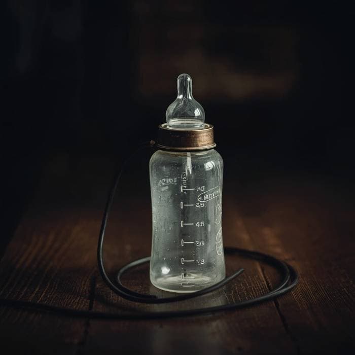 Antique baby feeder bottle with long rubber tube