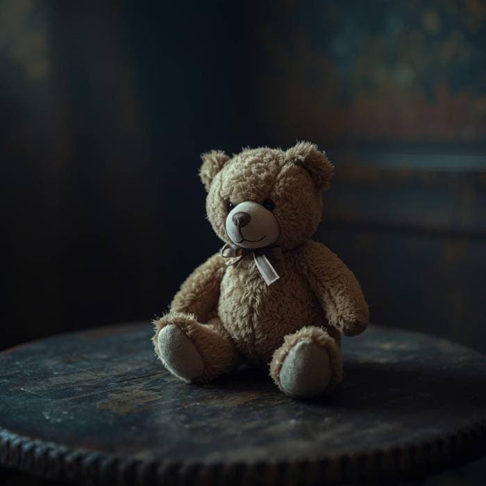 Vintage teddy bear on a dark tabletop